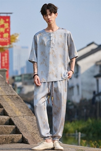 新款风套装夏季新中式九分裤短袖潮大码刺绣TZ2505-P125图片