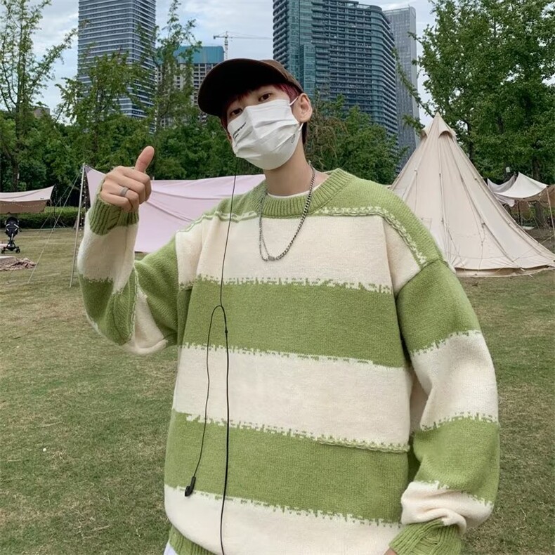 圆领针织衫宽松情侣线衣秋冬韩版潮流长袖条纹毛衣男M857-P39,男装针织衫/毛衣,星座512-2
