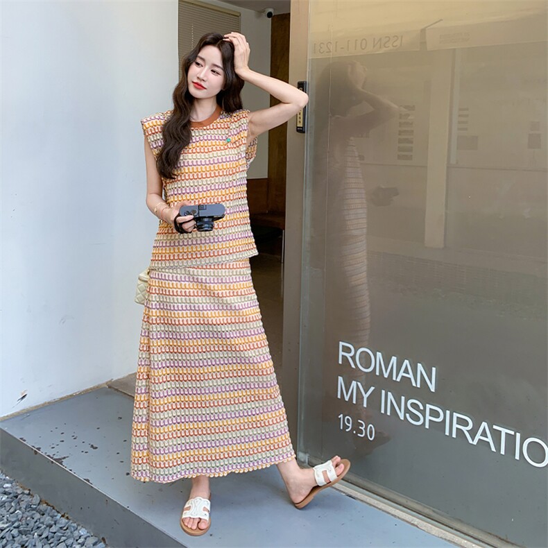 条纹多巴胺松弛感巨好看套装裙女2025年夏季新款背心半身裙两件套图片