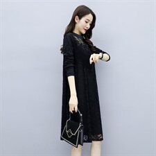 2020年冬季仿貂绒拼蕾丝绣花钉珠宽松加绒打底衫，女装连衣裙，安之芮娜