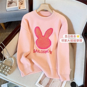 MY036-P65新款毛衣女韩版时尚加厚慵懒风卡通趣味印花圆领针织衫图片