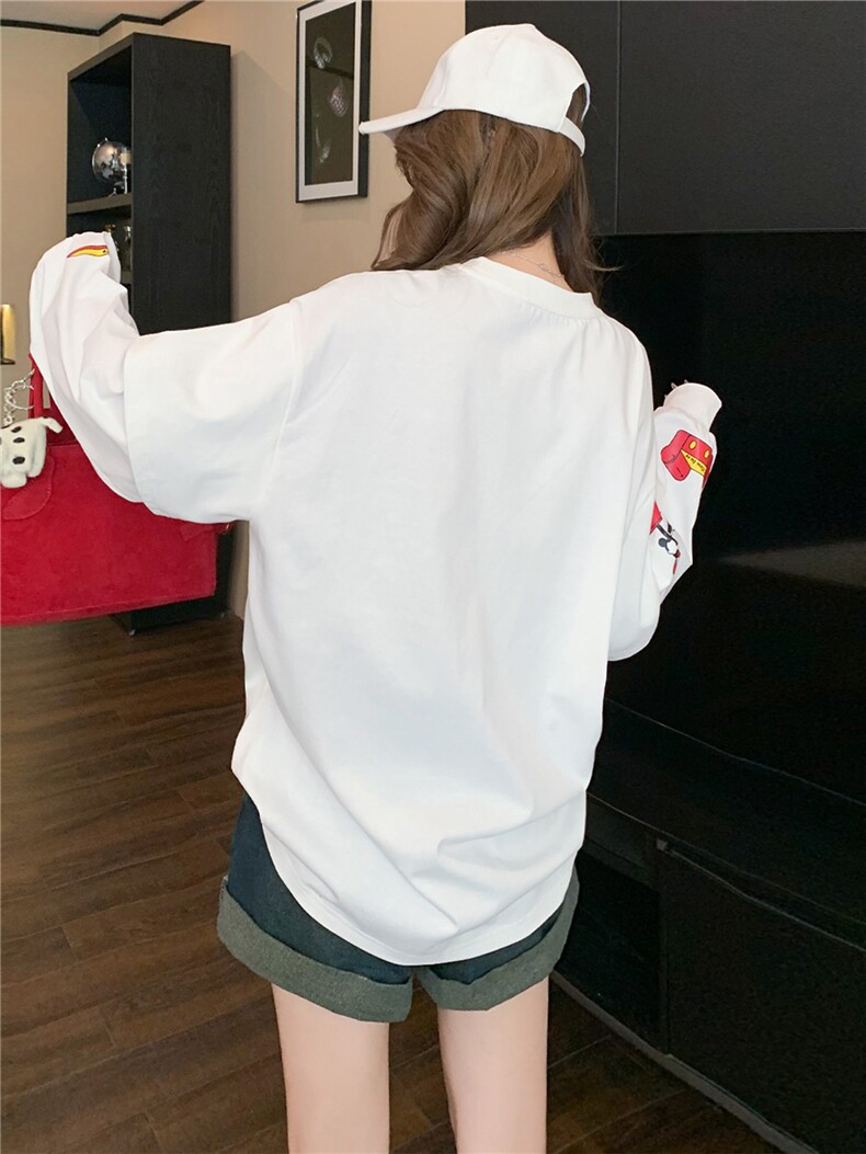 潮流休闲时尚运动套装女早秋新款圆领卡通印花上衣牛仔短裤两件套,女装套装/套裙,江南