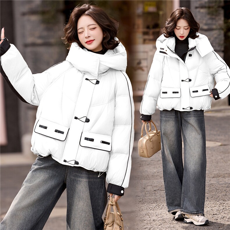 时尚拼接短款羽绒服女2025冬季新款宽松加厚小个子连帽外套,女装羽绒服,依多米