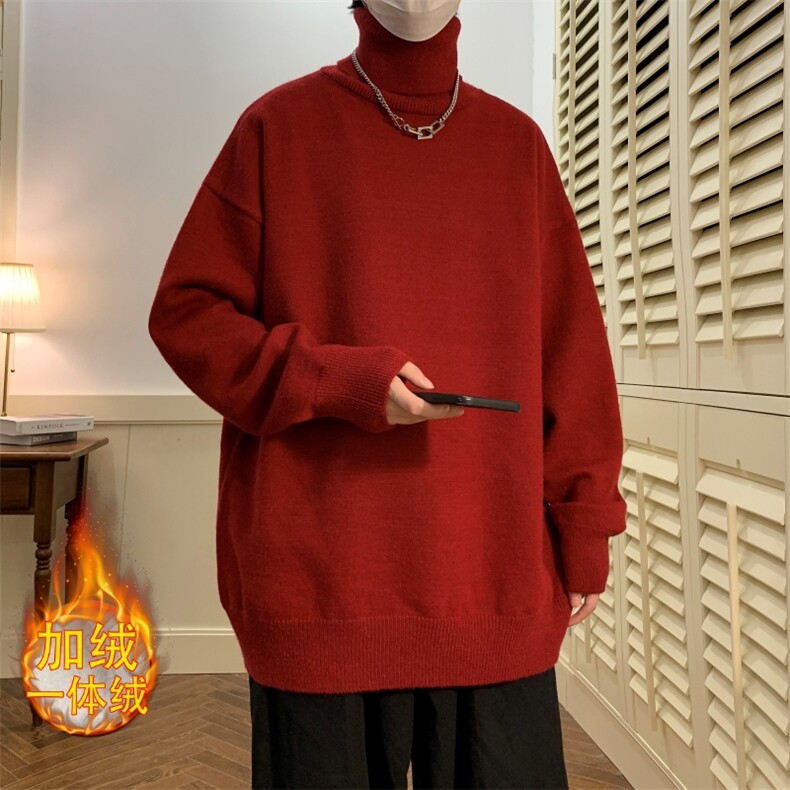 MG8507-JP-MBP59升级加绒两翻领加厚毛衣慵懒风男针织衫高领线衫,男装针织衫/毛衣,星座614
