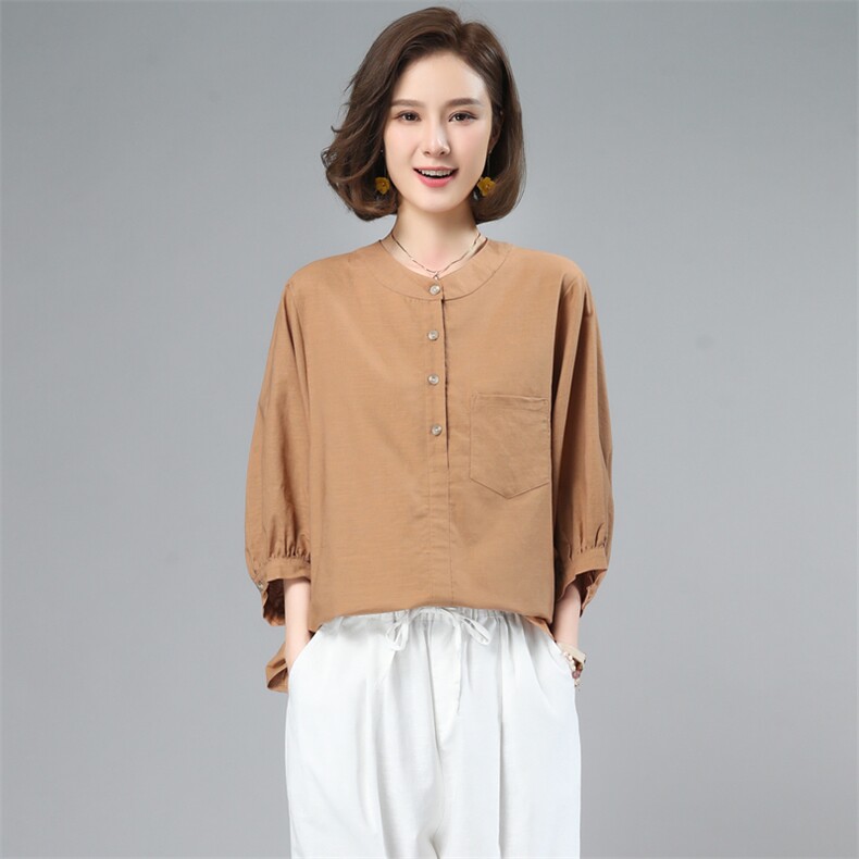 棉麻女夏2025新款小个子中年妈妈大码时尚洋气减龄亚麻,女装衬衫,奕阳依阁