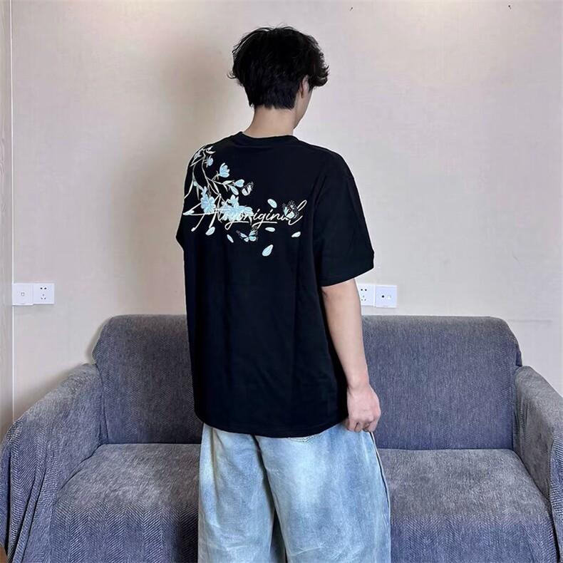 万针全刺绣解构设计260克重磅双纱纯棉高品质美式高街短袖T恤特35,男装T恤,电商A486-1