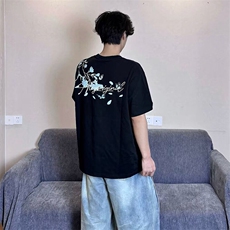 万针全刺绣解构设计260克重磅双纱纯棉高品质美式高街短袖T恤特35，男装T恤，电商A486-1
