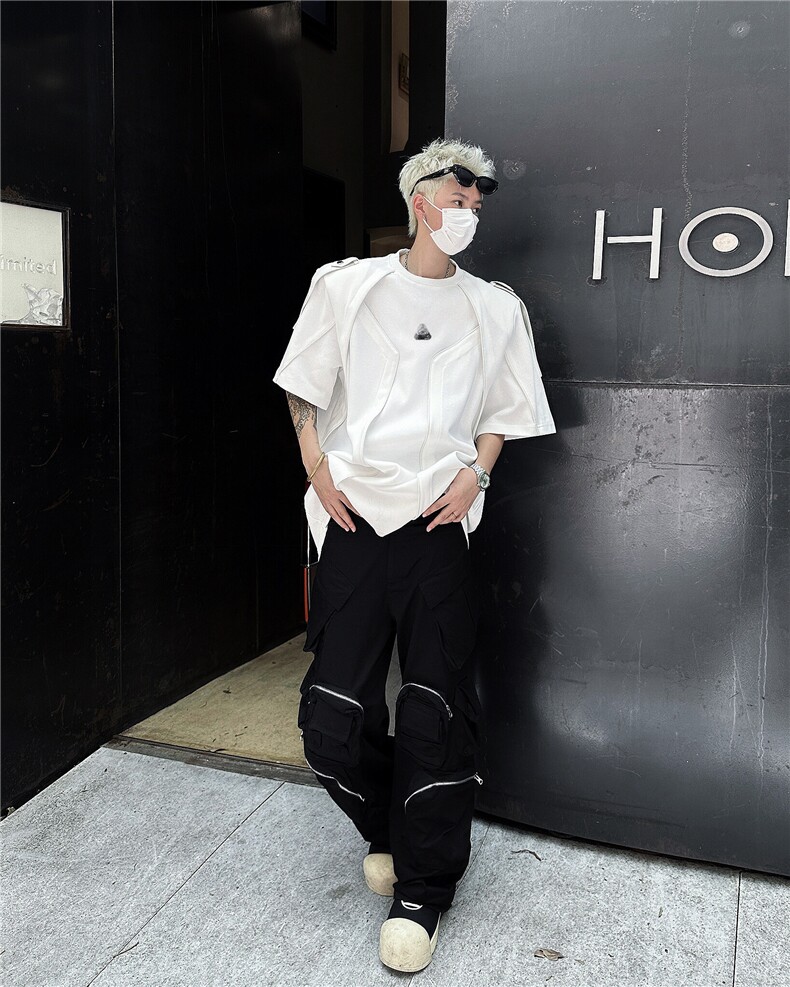 25机能风垫肩解构金属盔甲短袖T恤DX183-P78,男装T恤,电商B288
