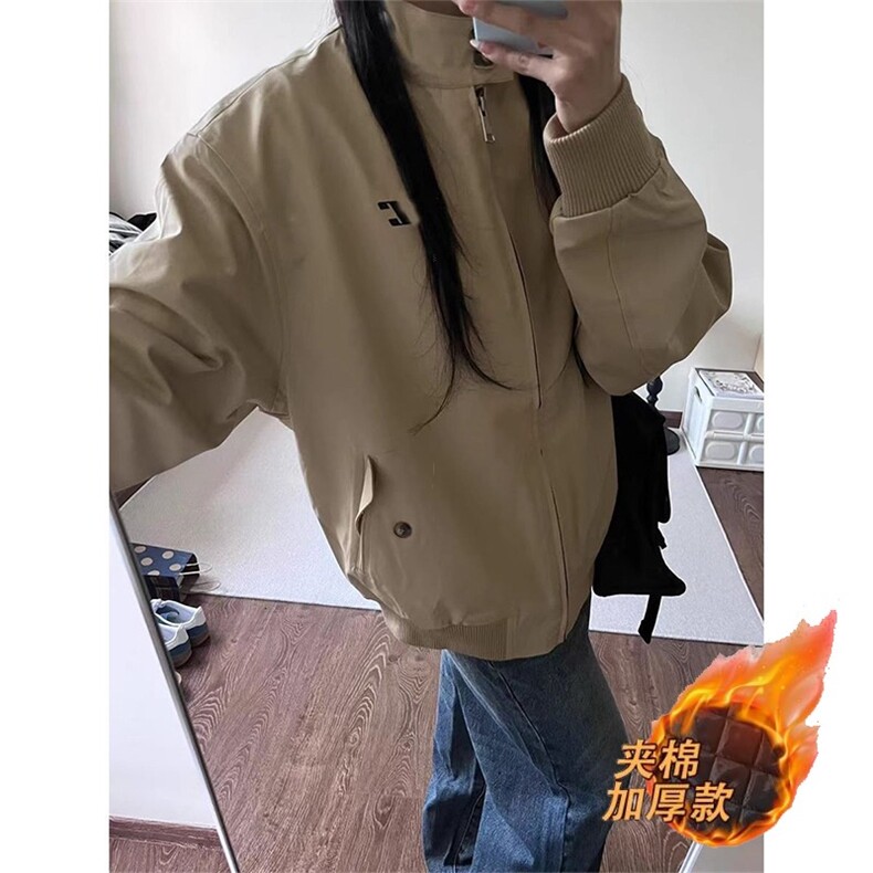立领卡其色夹克外套女春秋新款美式复古宽松男女工装棒球服上衣潮,男装夹克,星座506A