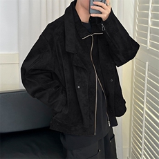 新款痞帅设计感皮衣外套男短款双层领夹克A351-AP2594-P155控288，男装夹克，电商A351