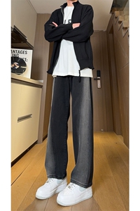 现货 黑紫色拼接宽松阔腿直筒撞色休闲牛仔裤男女 K5820-P50 控78图片