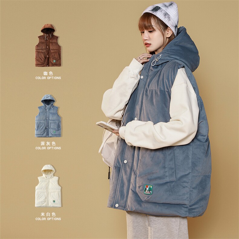 冬款中性加厚纯色连帽棉服马甲背心棉衣外套男士 8130-P95控价118图片