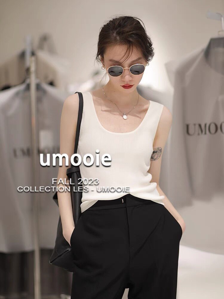 洋气外穿条纹U领天丝吊带背心女夏季修身短款防走光打底针织衫，女装背心吊带，雪真羊绒