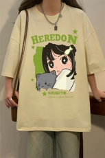 夏新款宽松美潮猫咪女孩可爱印花休闲短袖T恤T6097P25控38，男装T恤，电商A268