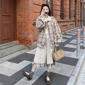 法式复古文艺范格子两面穿套装裙女秋季2025新款外套半身裙两件套图片