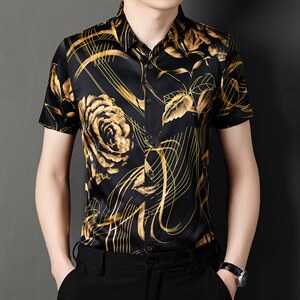 新款2023夏季男装上衣休闲百搭短袖宽松衬衫男士衬衣潮流图片