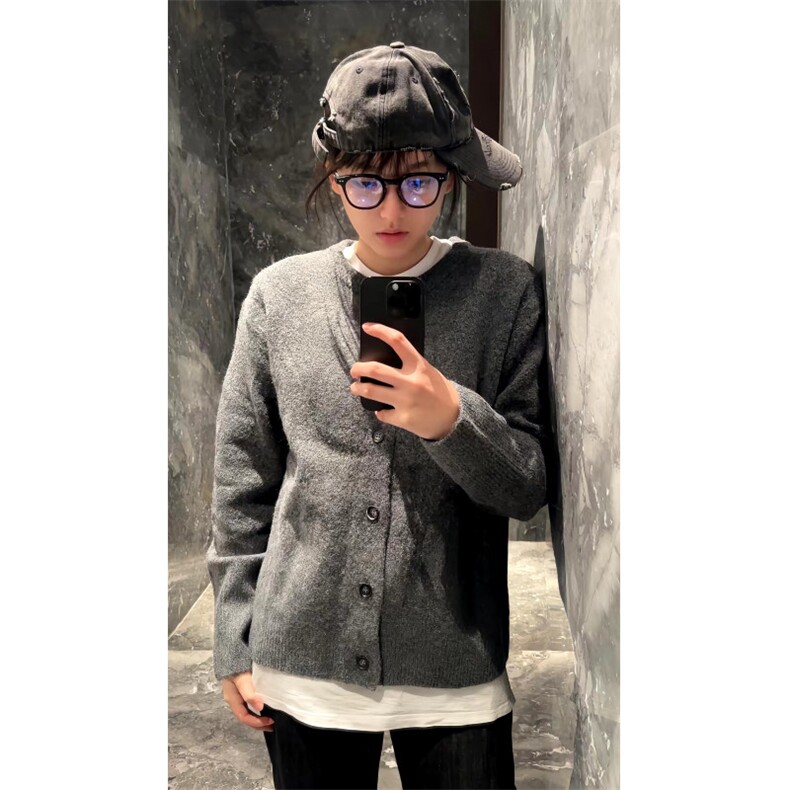 重磅秋冬男女北极绒开衫毛衣美式复古休闲慵懒风单排扣针织衫外套图片