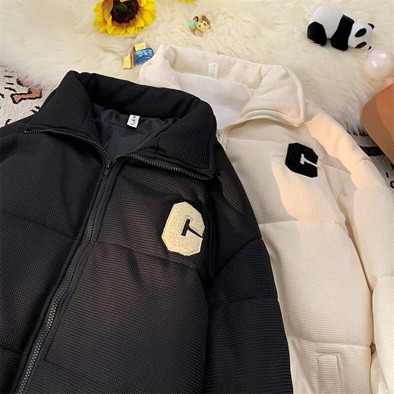 华夫格棉服男款冬季加厚立领面包服外套日系潮牌宽松情侣棉衣800图片