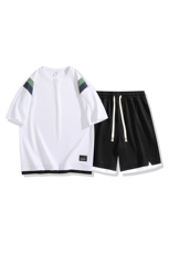 夏季运动套装日系白底休闲百搭时尚短套装CK2410+TC3157-P54控89，男装休闲套装，星座717