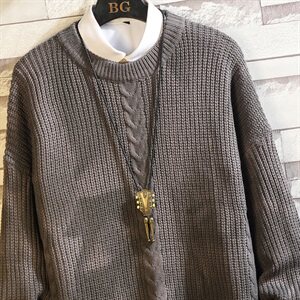 M04-P65 日系男士大码秋季圆领扎染色针织套头毛衣外套 黑色图片