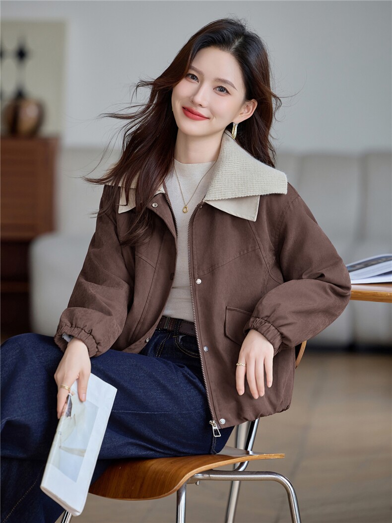 现货!2025年冬季时尚双层大翻领加厚加绒宽松棉外套,女装棉衣/棉服,依恋蒂丝
