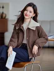 现货!2025年冬季时尚双层大翻领加厚加绒宽松棉外套，女装棉衣/棉服，依恋蒂丝