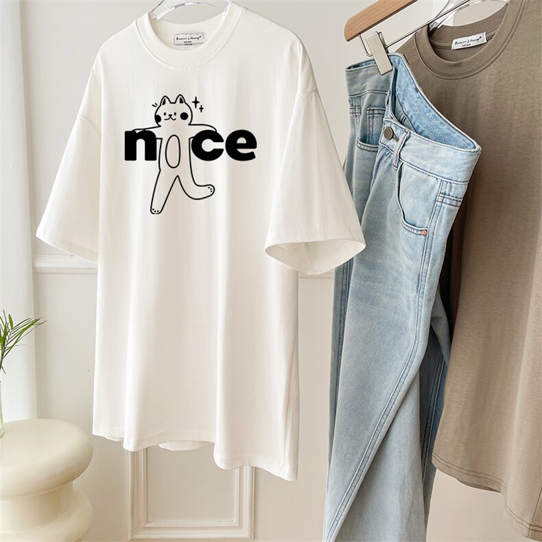 T0671-P25手绘线条猫咪印花纯棉短袖男女款学院风上衣，男装T恤，星座617A-2