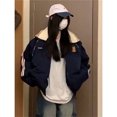 新款棉服女冬季复古藏青色宽松oversize学院风休闲百搭外套JK9003，男装棉衣，星座516A