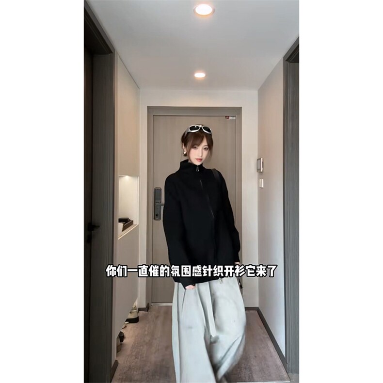 重磅秋冬北极绒双拉链毛衣开衫美式复古休闲慵懒风宽松针织衫外套,男装针织衫/毛衣,电商A486