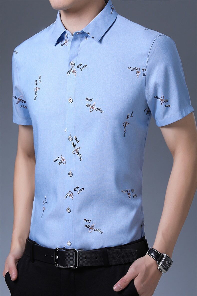 时尚印花短袖衬衫男翻领上衣服夏季新款中年男士休闲百搭半袖衬衣,男装衬衫,电商B212（原钱塘6029）
