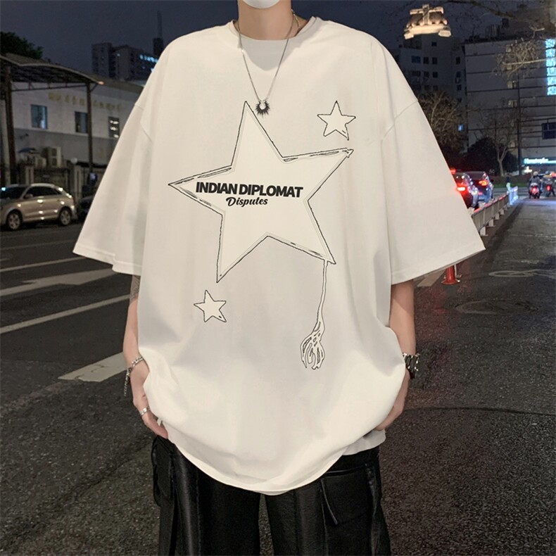五角星短袖夏季男宽松休闲纯棉T恤XZ517A-3-CT3314-P28图片