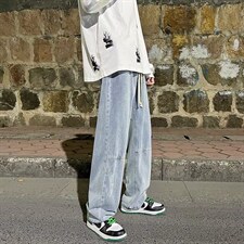 美式vibe裤子高街ins潮复古牛仔裤男直筒宽松阔腿裤垂感N1550-p45图片