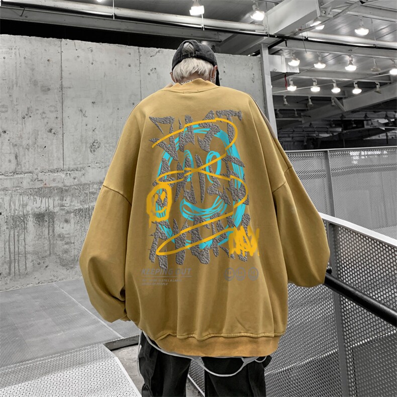 水洗做旧加绒加厚卫衣男23冬高领笑脸印花打底衫XZ514-2-X56-P78,男装T恤,星座514-2(原B239)