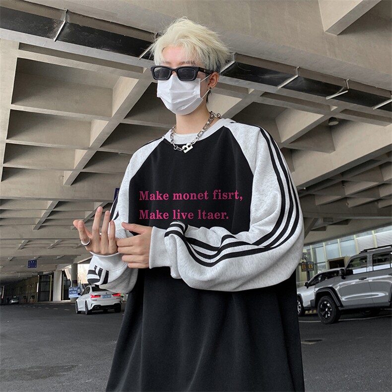抖音得物供货提供视频秋冬重磅美式宽松织带圆领卫衣0724,男装卫衣,电商A486
