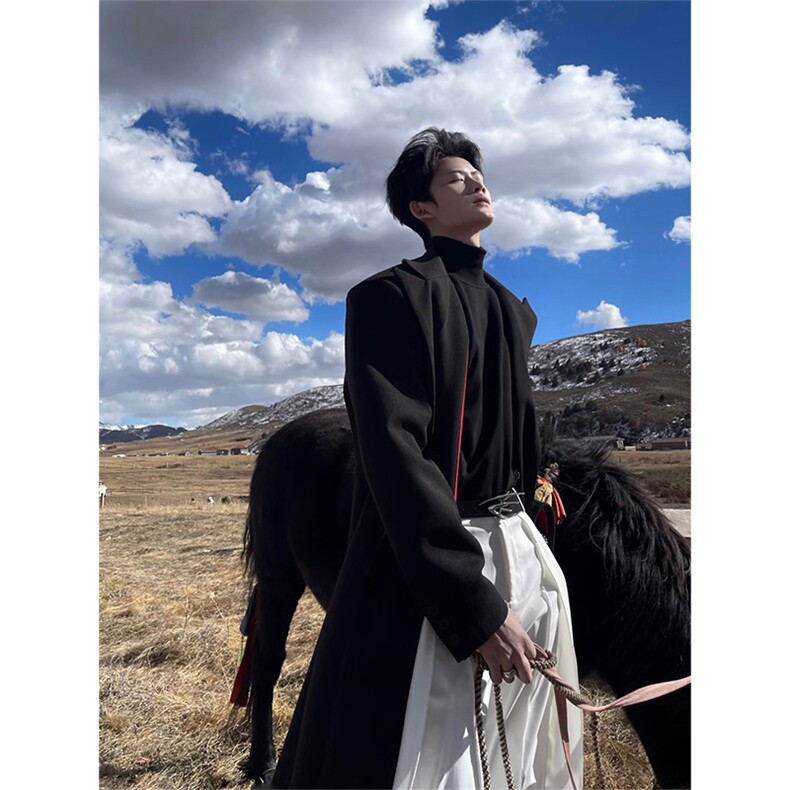 现货~黑红撞色长款垫肩收腰大衣Y962-西装风衣P118毛呢大衣P125,男装西服套装,星座1004-3