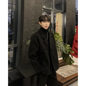 冬季翻领短款呢子风衣加棉加厚夹克棉服男潮牌宽松保暖百搭外套图片