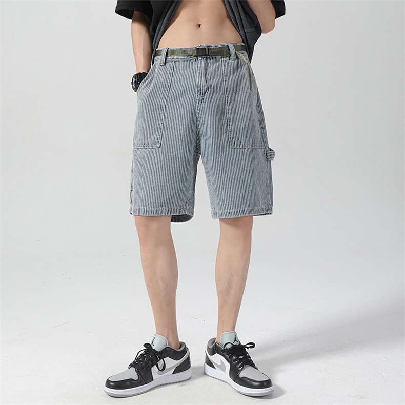 美式高街牛仔短裤男韩版潮流条纹个性2023夏季ins五分裤RK696-P40,男装牛仔裤,星座412-3