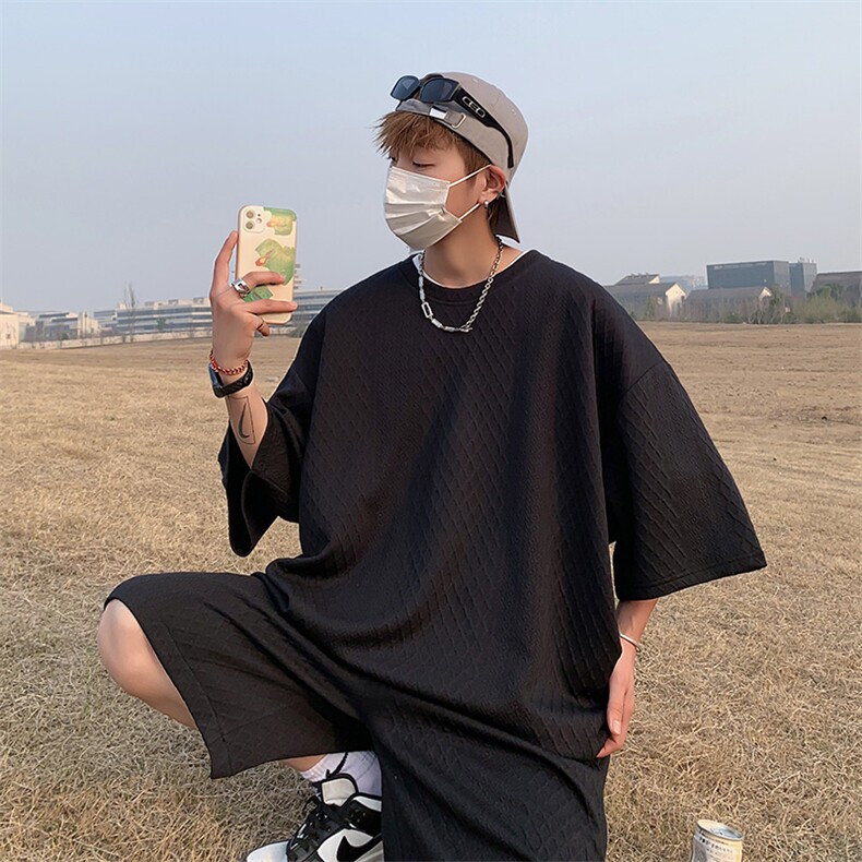 TZ85355/P60夏季提花新款短袖短裤t恤休闲宽松大码两件套套装男,男装休闲套装,电商A141