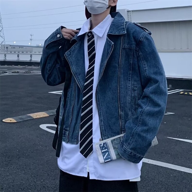 小众设计感垫肩短款牛仔夹克男女水洗牛仔复合休闲百搭外套NT2133,男装夹克,星座601-2