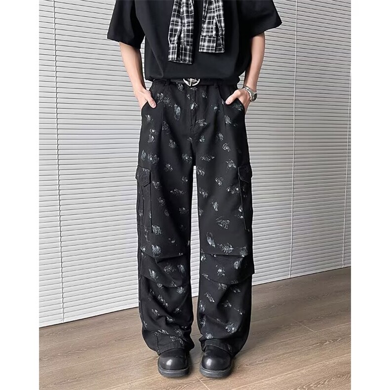 美式风泼墨印花直筒牛仔裤男女高街休闲百搭阔腿裤子KA7117-P52,男装牛仔裤,星座208-5