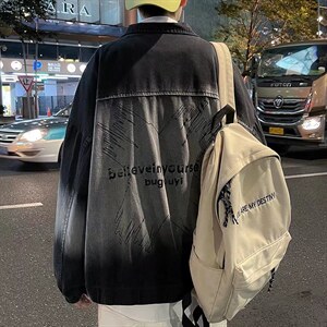 港风秋季牛仔夹克新款痞帅潮牌休闲情侣渐变工装外套男J8825-p65图片