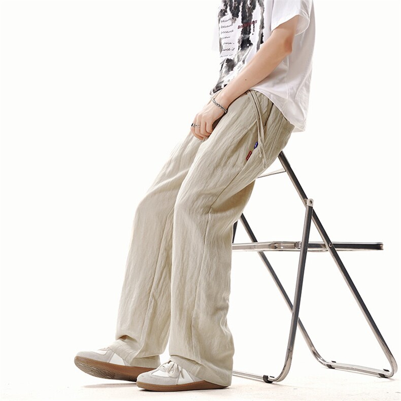 3015#-P45肌理感亚麻冰丝休闲裤男女夏季宽松速干直筒阔腿长裤,男装休闲裤,电商A178