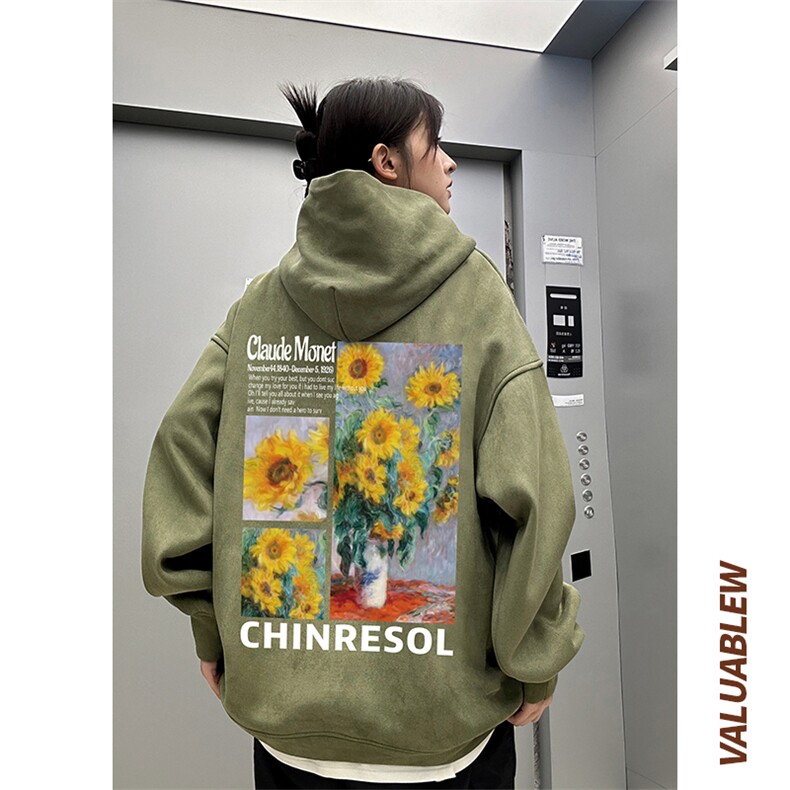 麂皮绒连帽卫衣直播品质重磅400克向日葵印花JL7111-P45控78,男装卫衣,星座508（原C305）