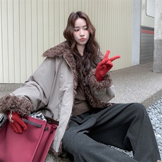 新款主推两面穿羊卷毛派克服2661-P235-K358，女装短外套，2C129