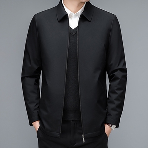 冬季新款翻领纯色免烫羽绒服男装中年休闲可脱卸内胆加厚保暖外套图片