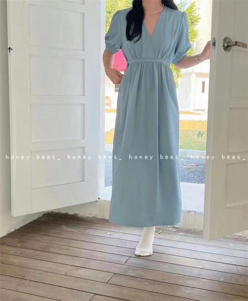【再现赫本】夏装新款V领韩系连衣裙，女装连衣裙，Waves smile