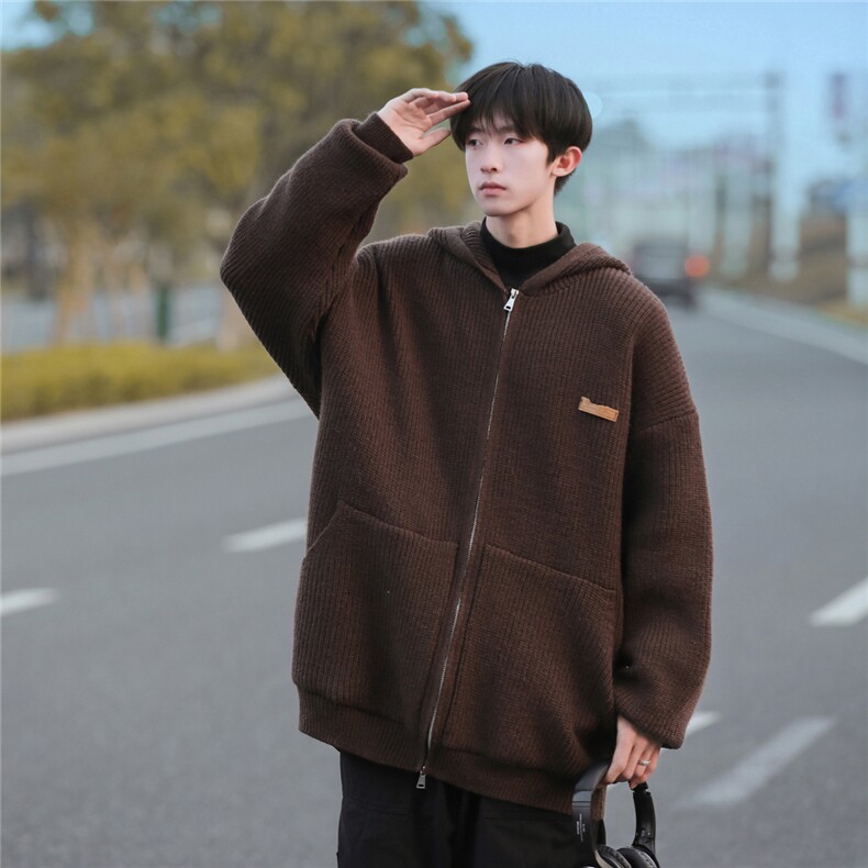 23/秋季连帽针织开衫男生秋冬宽松慵懒风毛衣外套XMYL03-P75控108,男装针织衫/毛衣,电商B370