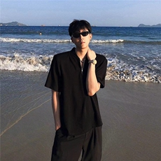 半拉链亨利领黑色收袖口T恤短袖男夏季潮牌痞帅高级感半袖T7707，男装T恤，星座1116A（原606A-3）