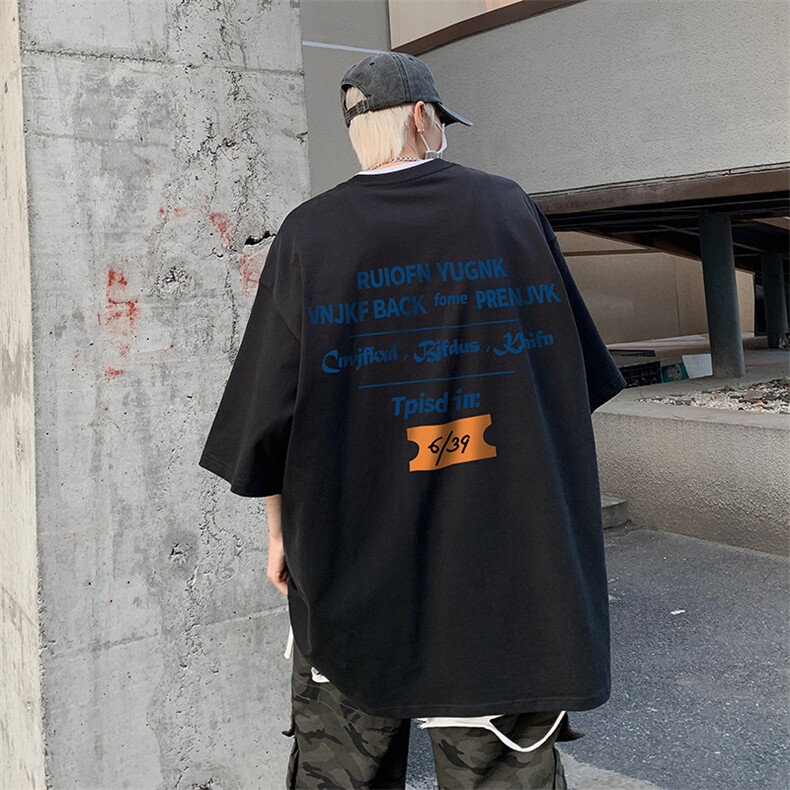 B239-1089-P25分式字母数字印花夏季重磅落肩袖短袖T恤港风,男装T恤,星座514-2(原B239)