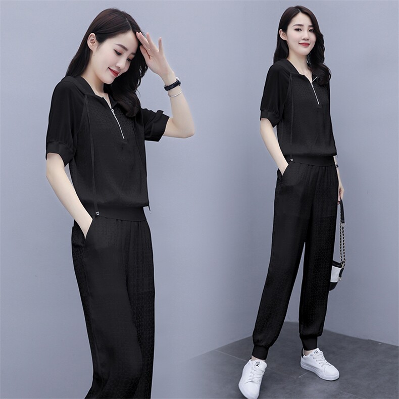 冰丝运动套装女2025年夏季新款时尚洋气减龄小个子薄款休闲两件套,女装套装/套裙,仟媚宠